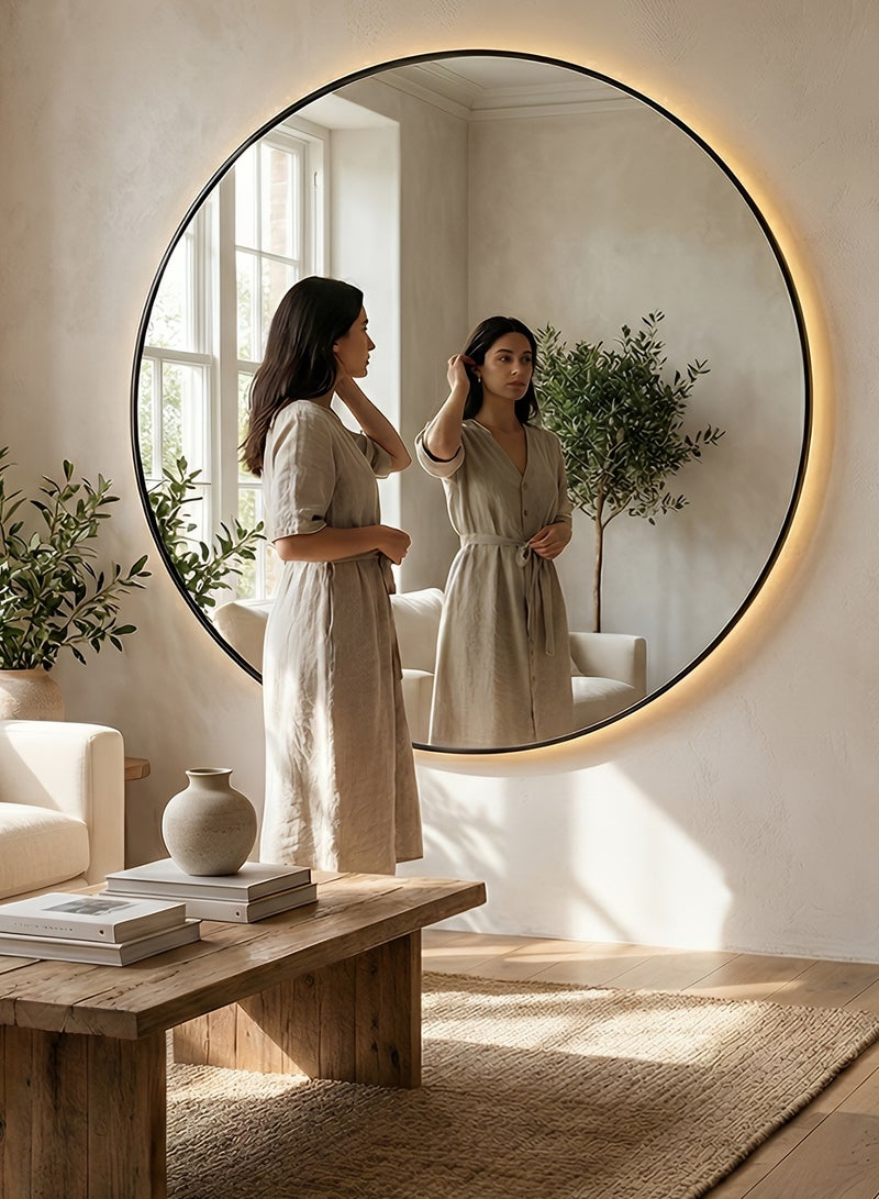 تايمي مرآة حائط 120سم بإضاءة ليد خلفية تعمل باللمس وإطار معدني أسود، مرآة مكياج مثبتة علي الحائط بتصميم عصري، مرآة للحمام وغرفة النوم وغرفة الملابس ومدخل المنزل - Image 4